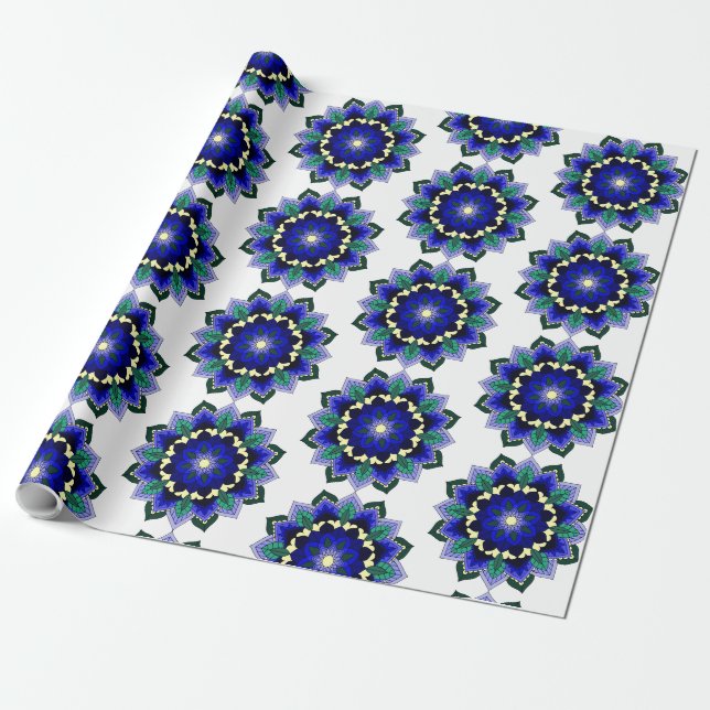 Mandala Pattern 02 in dark blue Wrapping Paper (Unrolled)