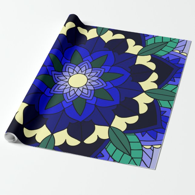 Mandala Pattern 02 in dark blue Wrapping Paper (Unrolled)