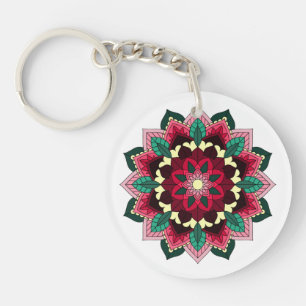 Mandala Pattern 02 in deep pink Key Ring