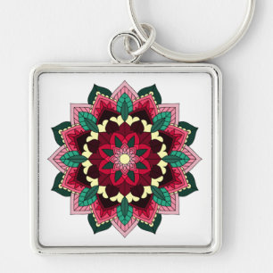 Mandala Pattern 02 in deep pink Key Ring