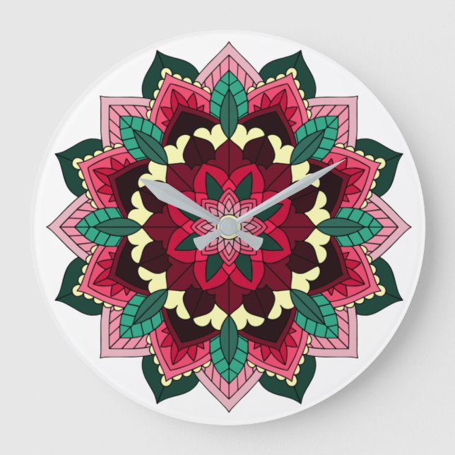 Mandala Pattern 02 in deep pink Large Clock (Front)