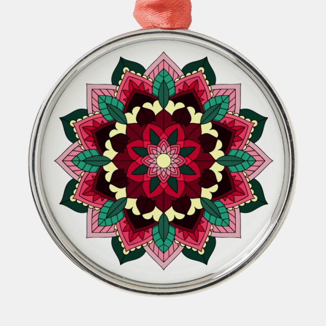Mandala Pattern 02 in deep pink Metal Tree Decoration (Front)