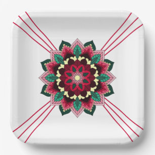 Mandala Pattern 02 in deep pink Paper Plate