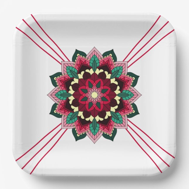 Mandala Pattern 02 in deep pink Paper Plate (Front)