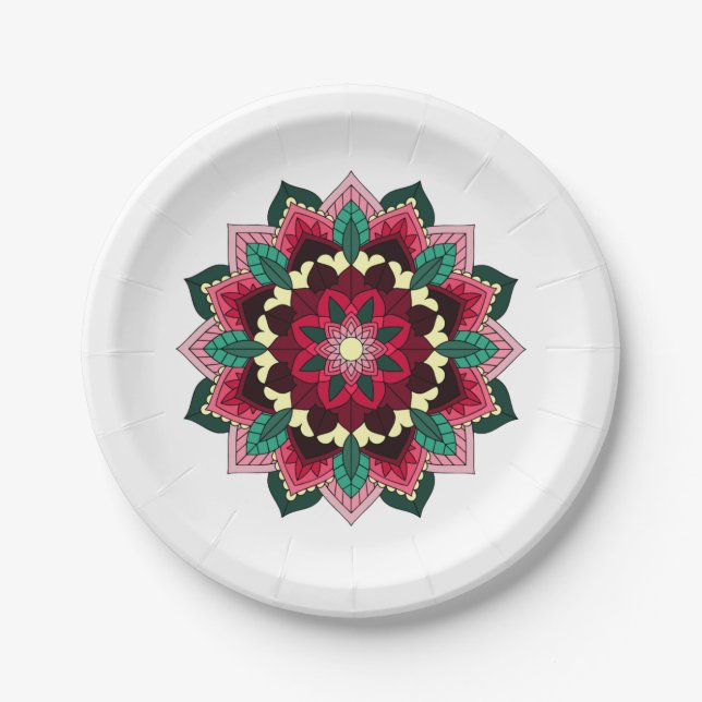 Mandala Pattern 02 in deep pink Paper Plate (Front)