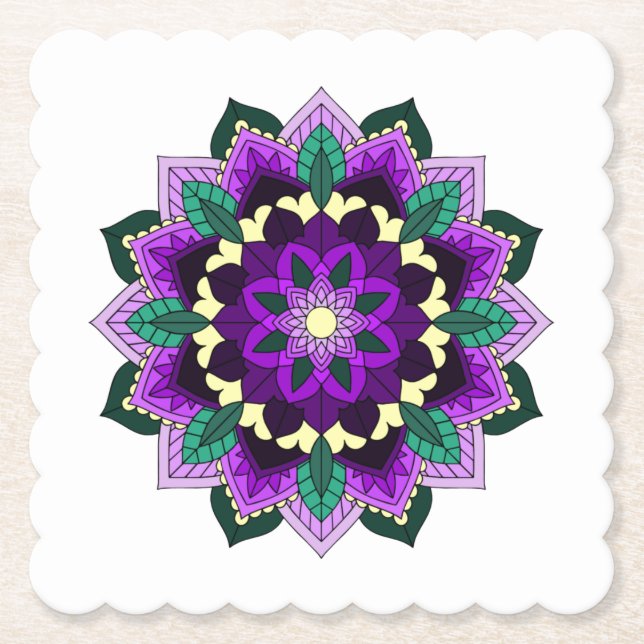 Mandala Pattern 02 in purple Paper Coaster (Front)