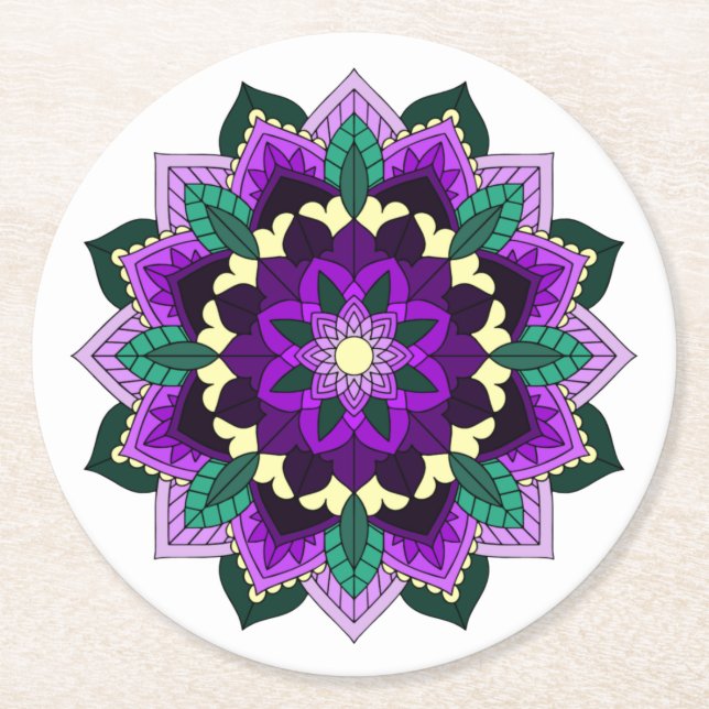 Mandala Pattern 02 in purple Round Paper Coaster (Front)