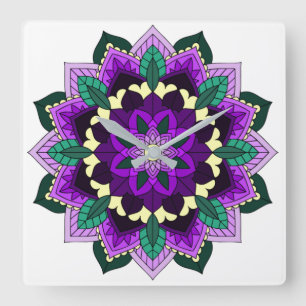 Mandala Pattern 02 in purple Square Wall Clock