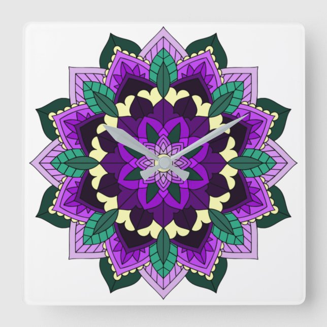 Mandala Pattern 02 in purple Square Wall Clock (Front)