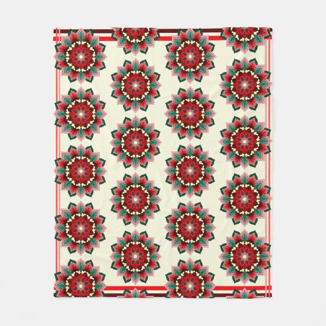 Mandala Pattern 02 in red Fleece Blanket (Front)