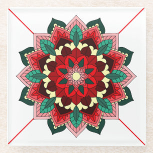 Mandala Pattern 02 in red Glass Coaster