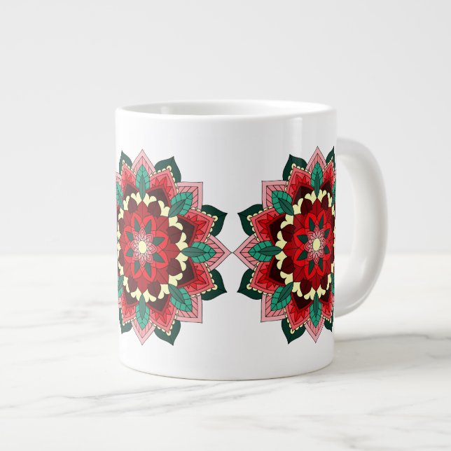 Mandala Pattern 02 in red Large Coffee Mug (Front Right)