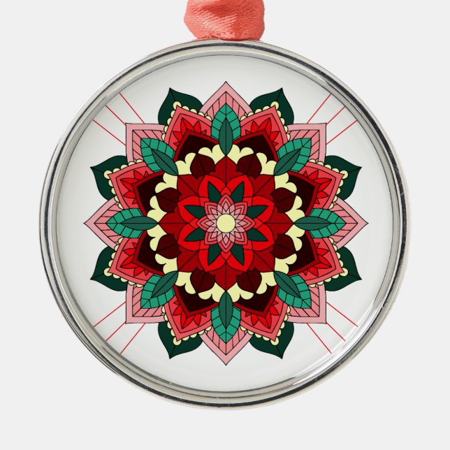 Mandala Pattern 02 in red Metal Tree Decoration (Front)