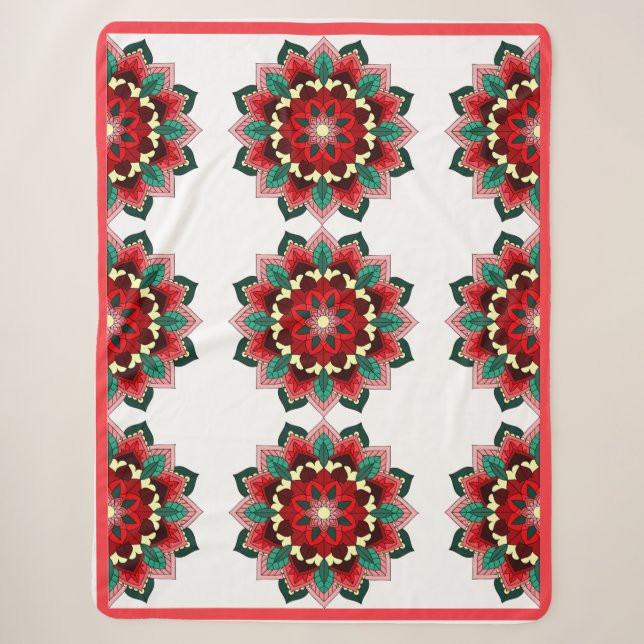 Mandala Pattern 02 in red Sherpa Blanket (Front)