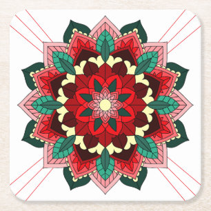 Mandala Pattern 02 in red Square Paper Coaster