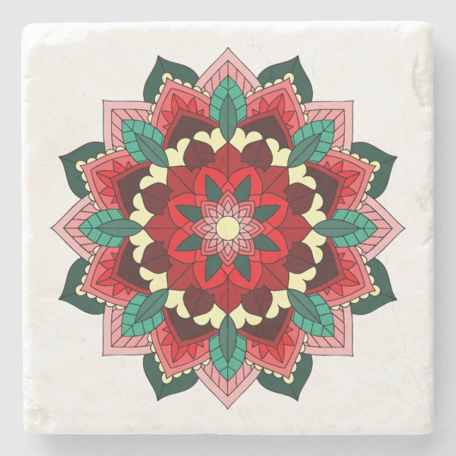 Mandala Pattern 02 in red Stone Coaster (Front)