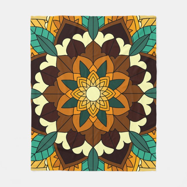 Mandala Pattern 02 in yellow & tan Fleece Blanket (Front)