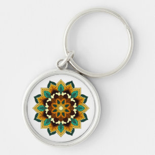 Mandala Pattern 02 in yellow & tan Key Ring