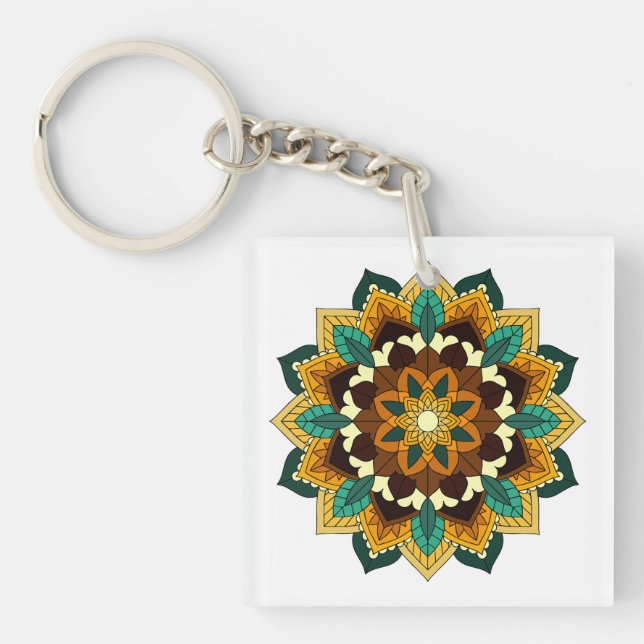 Mandala Pattern 02 in yellow & tan Key Ring (Front)