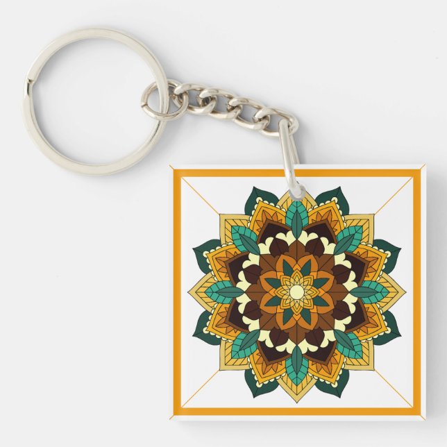 Mandala Pattern 02 in yellow & tan Key Ring (Front)