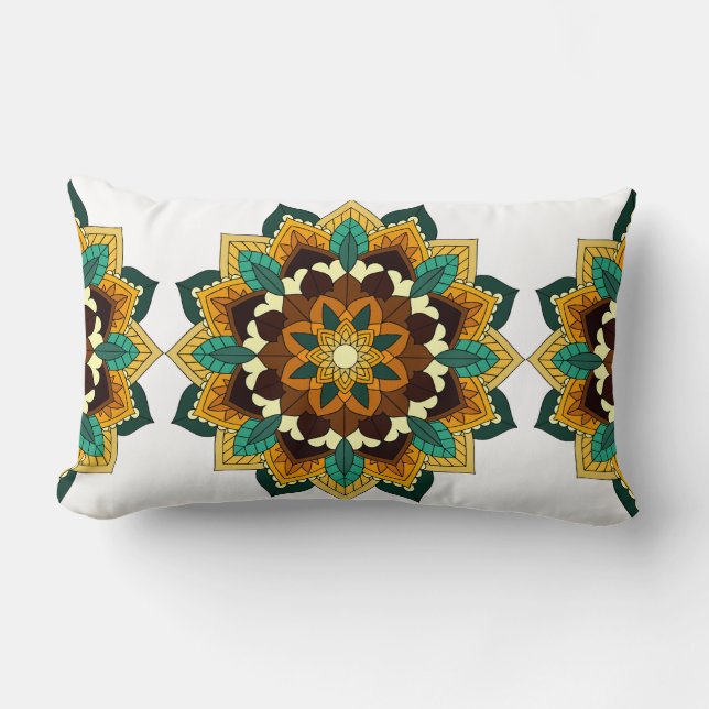 Mandala Pattern 02 in yellow & tan Lumbar Cushion (Front)