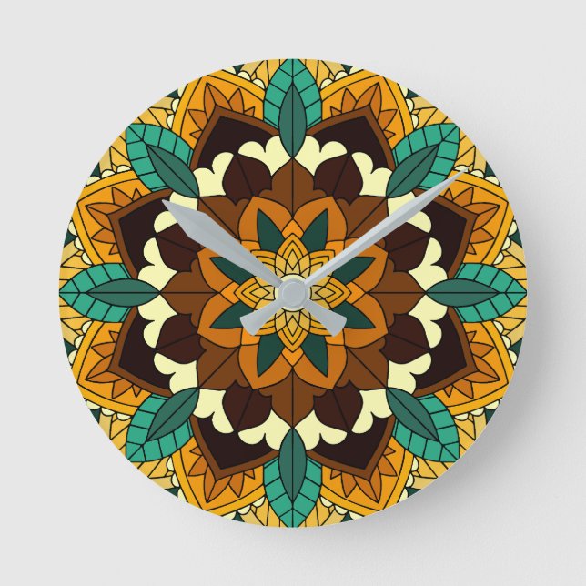 Mandala Pattern 02 in yellow & tan Round Clock (Front)