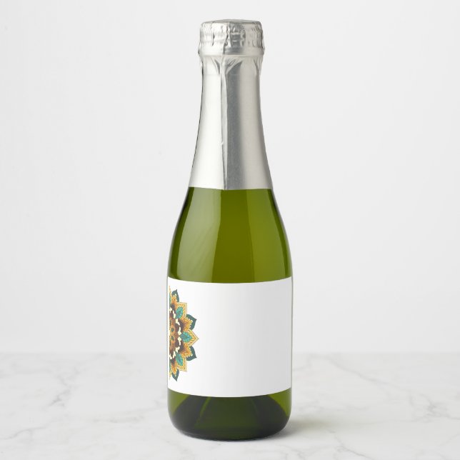 Mandala Pattern 02 in yellow & tan Sparkling Wine  Label (Front)