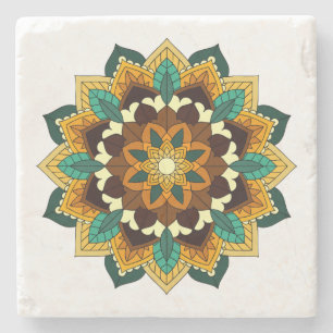 Mandala Pattern 02 in yellow & tan Stone Coaster
