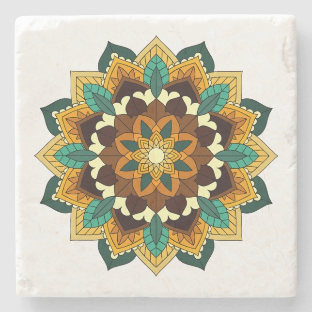 Mandala Pattern 02 in yellow & tan Stone Coaster (Front)