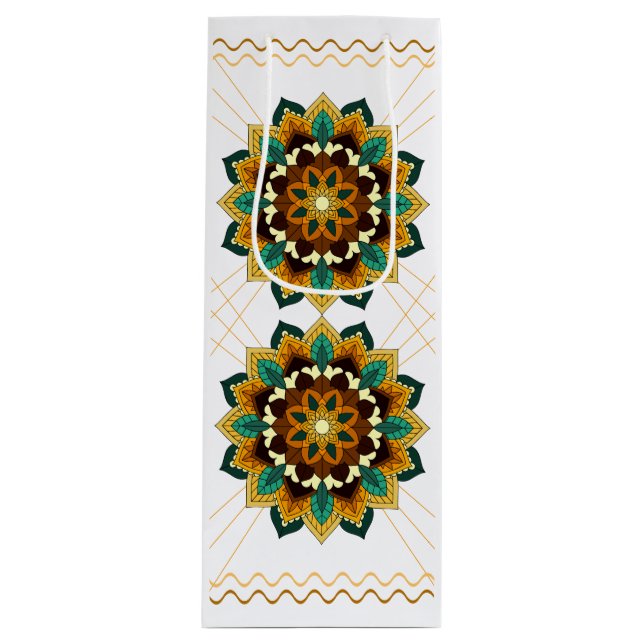 Mandala Pattern 02 in yellow & tan Wine Gift Bag (Front)