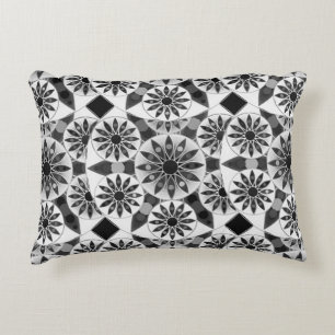 Mandala pattern , black, white and grey / grey decorative cushion