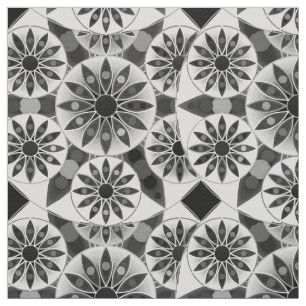 Mandala pattern , black, white and grey / grey fabric