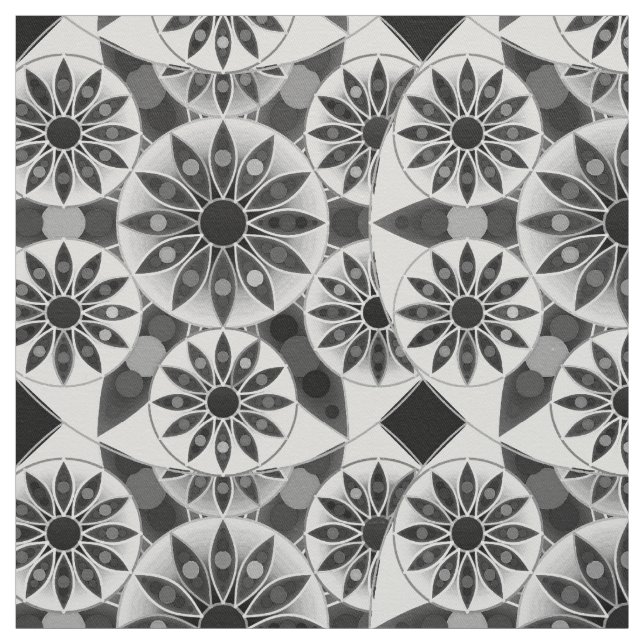 Mandala pattern , black, white and grey / grey fabric (Swatch)