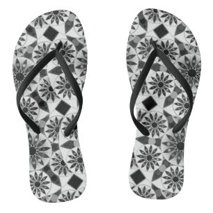 Mandala pattern , black, white and grey / grey jandals