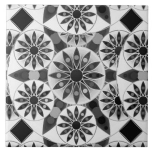 Mandala pattern , black, white and grey / grey tile