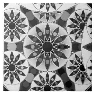 Mandala pattern , black, white and grey / grey tile