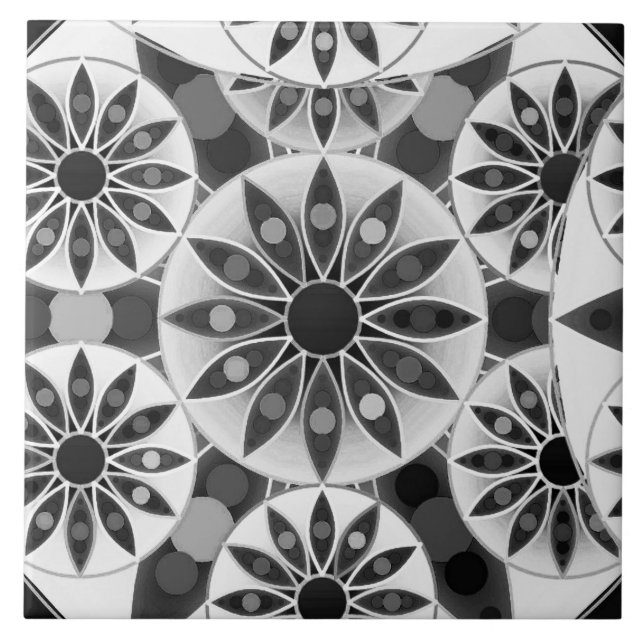 Mandala pattern , black, white and grey / grey tile (Front)