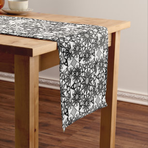 Mandala pattern, Black, White and Grey  Short Table Runner