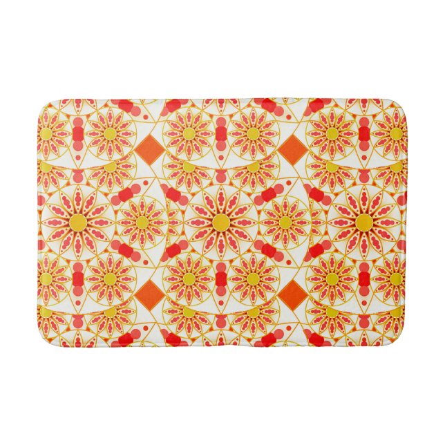 Mandala pattern, brick red, rust, gold bath mat (Front)