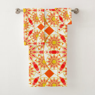 Mandala Pattern, Brick Red, Rust, Gold Bath Towel Set