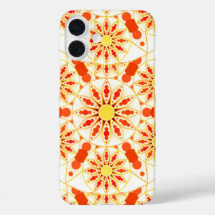 Mandala pattern, brick red, rust, gold iPhone 16 plus case