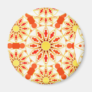 Mandala pattern, brick red, rust, gold magnet