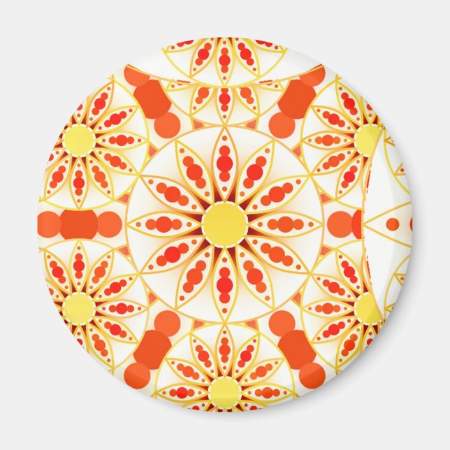 Mandala pattern, brick red, rust, gold magnet (Front)