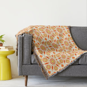 Mandala pattern, brick red, rust, gold throw blanket