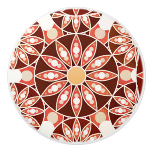 Mandala pattern, brown, rust, tan, beige ceramic knob