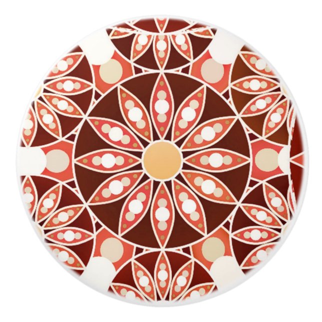 Mandala pattern, brown, rust, tan, beige ceramic knob (Front)