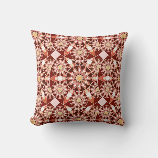 Mandala pattern, brown, rust, tan, beige cushion (Front)