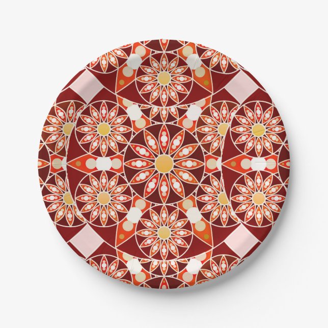 Mandala pattern, brown, rust, tan, beige paper plate (Front)