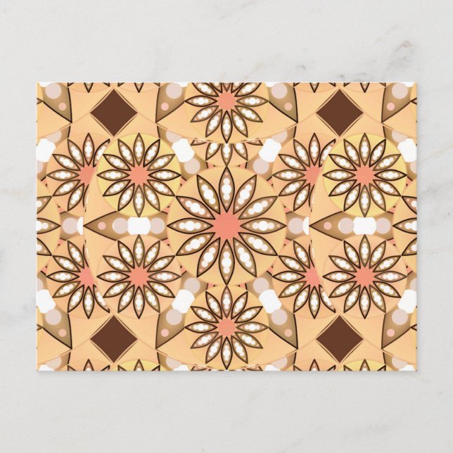 Mandala pattern, caramel tan, chocolate brown postcard (Front)