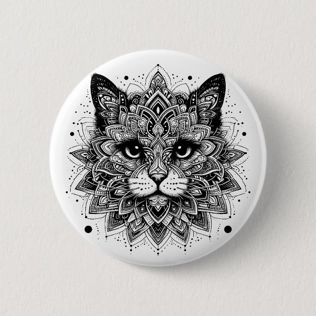 Mandala Pattern Cat Design 6 Cm Round Badge (Front)